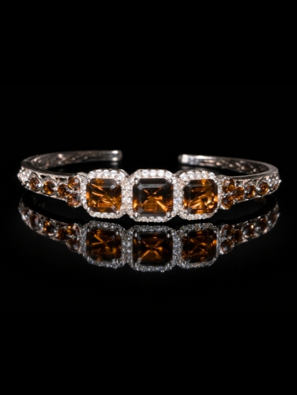 🌟SOLD🌟Smokey Quartz & Zirchon Open Cuff Sterling Silver Bracelet 11.10 cts